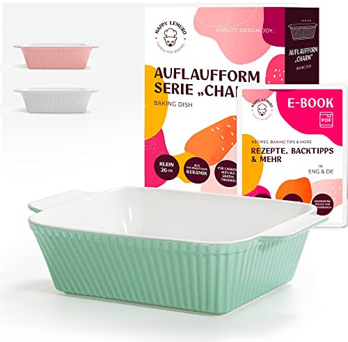 Happy Lemuro Grytfat keramik – fyrkantig ugnsform/lasagneform – för grytor, tiramisu, lasagne – i mynta (liten (1–2 personer), mint)