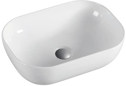 Lavabo Sobre Encimera Cerámico | Blanco Brillo | Lavadero Baño Cerámico Sobremesa | Lavamanos Baño para Encimera Rectangular de 45,5cm x 33cm