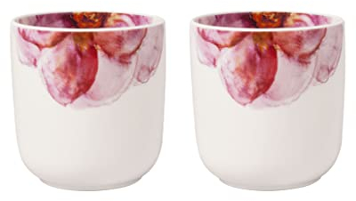 Villeroy & Boch – Rose Garden Kaffeebecher Set 2 teilig Blumig, Spülmaschinenfest, Mikrowellensicher, Becher ohne Henkel, Heißgetränkebecher, Florales Geschirr Keramik, Premium Porzellan