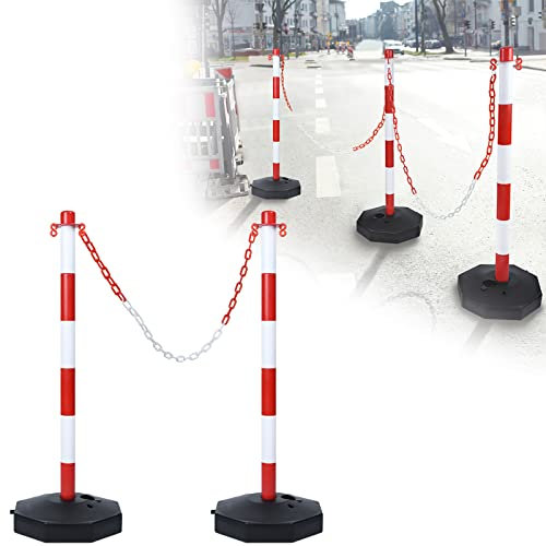 NAIZY Postes de Barrera 2 Piezas Bolardos de Plástico con Cadena de Barrera de 140 cm y Poste de Base de PE, Barrera de PP, Poste de Señalización de 82 cm, Conos de Tráfico Flexibles
