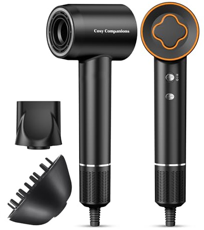 Cosy Companions High-Speed Ionic Hair Dryer, 150000 RPM Brushless Motor for 2-5 Min Fast Drying, Low Noise Blow Dryer Reduces Frizz & Heat Damage, Lightweight Hair Dryer with Diffuser & Nozzle