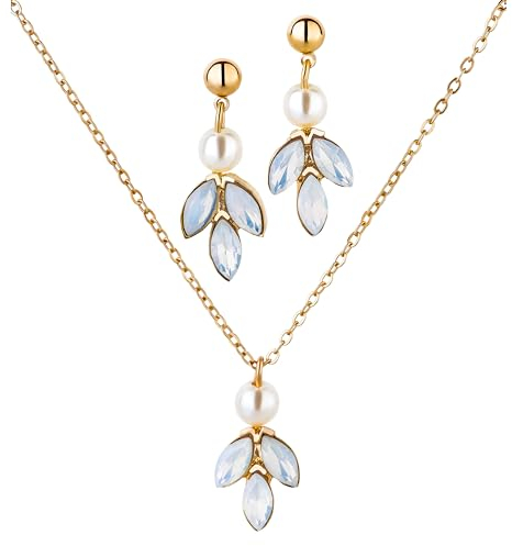 Brautkrone Handgemachtes Schmuckset für die Braut aus Glassteinen für Hochzeiten: Elegante Halskette und Ohrringe in hochwertigem Design