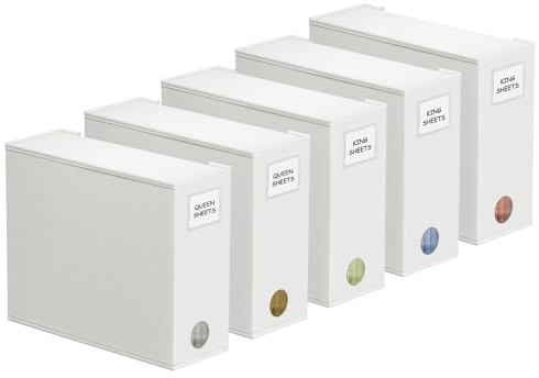 SpaceAid 5 Pack Bed Sheet Organizers and Storage, Foldable Sheet Organizer for Linen Closet, Sheets Set Folder Keeper with Window XL (Queen & King Size) Organizing Bedding Container, White