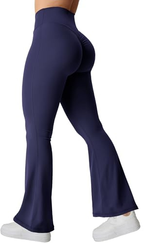 YEOREO Kalie Flare Scrunch Legging de yoga taille croisée en V pour femme, bleu marine, Taille S