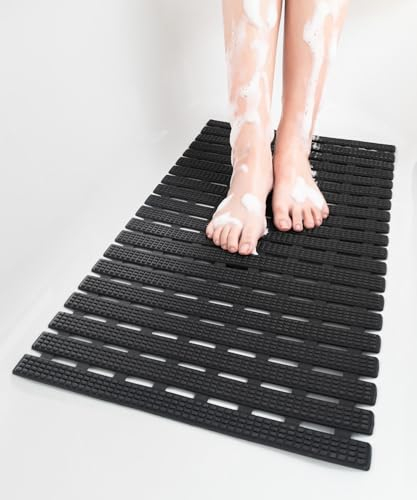 HITSLAM Tapis de Douche et de Baignoire Antidérapant, 68 x 38 cm Tapis de Bain pour Baignoire, Tapis Antidérapant Baignoire avec Ventouses, Accessoires Tapis Salle de Bain, Noir