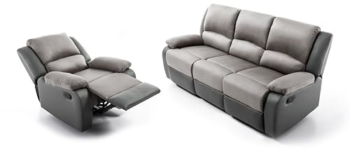 LOUNGITUDE - DETENTE - Canapé de Relaxation, Ensemble 3 +L1 Places - Manuel - en Simili/Microfibre - Gris