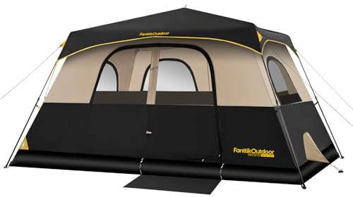 FanttikOutdoor Zeta C8 Pro Camping Tent 8 Person Instant Cabin Tent Setup in 60 Seconds with Rainfly & Windproof Portable with Carry Bag for Family Camping & Hiking, Khaki