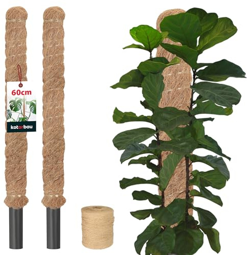 KOTARBAU® 2 uds Tutores para Plantas - Tutor Monstera - Fibra de Coco - ⌀ 3,2 x 60 cm - Marrón - Palos para Sujetar Plantas - Tutor Planta
