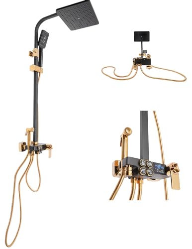 Regendusche Duschset, Duschsystem mit LED Duschpaneel, 3 Strahlarten, Intelligente konstante Temperatur, 85-120cm Höhenverstellbar, Wandbefestigung