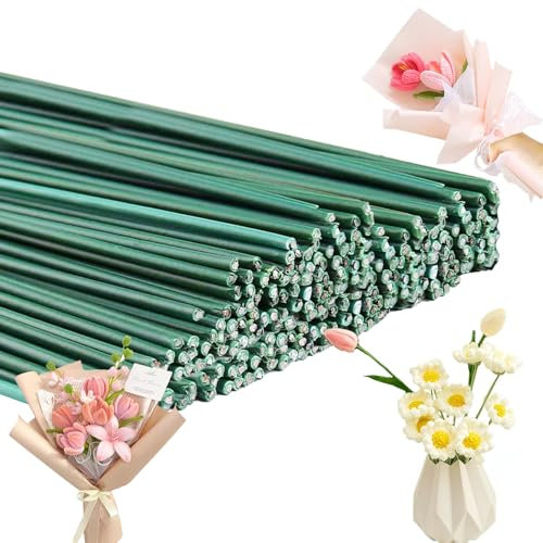 Blumendraht, 100 Stück Blumendraht Grün, 30cm Floristendraht Länge 2mm Durchmesser Blumenstäle, Blumendraht Grün für Künstliche Blumen, Handwerk Kranz, Blumenstrauß