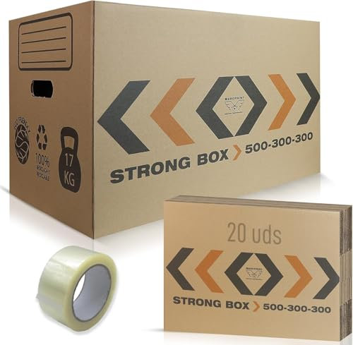 MARCPRINT Lot de 20 Boite carton de Demenagement - Boite Rangement Carton Réutilisables Renforcés et résistant - Carton Demenagement Grand Format (20 boîtes + rouleau de ruban adhésif)