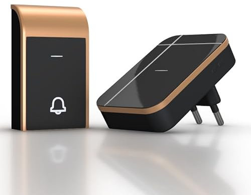 Timbre inalámbrico con diseño Elegante, Color Negro y Dorado, fácil instalación y Sonido Ajustable, Ideal para hogares y oficinas.