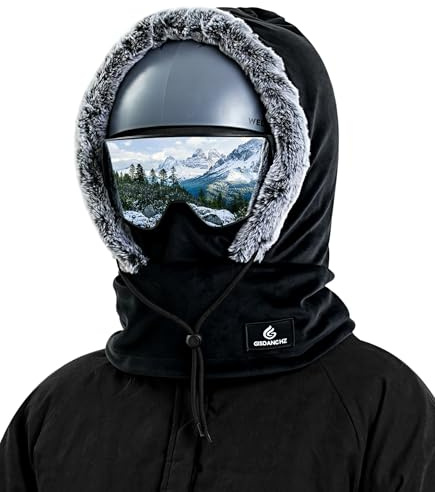 Gisdanchz Överhjälm balaclava vintermössa med halsduk skidmask balaclava fleece halsslang för män kvinnor, svart, one size