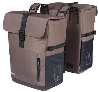 Basil Move Doppelpacktasche - 30L, Braun, Wasserabweisend, Aus recyceltem Polyester, Kompatibel mit MIK und Racktime