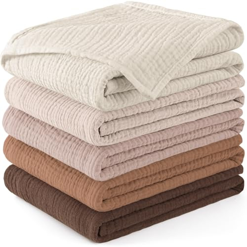 Susurration Bambino in Mussola Per Neonati, 5 Pezzi, Set 60x60CM, Super Morbido Assorbente in Mussola A Grana Per Neonati, Unisex, Per Bambine E Ragazzi (marrone)