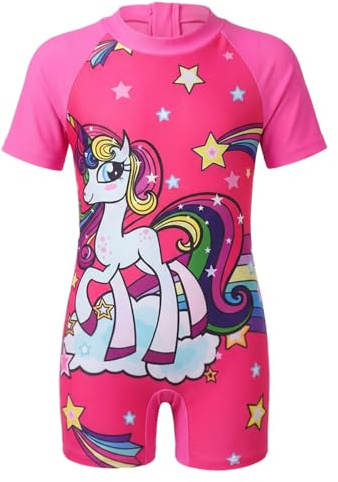 Moneric Girls One-Piece Swimsuit Unicorn Swimming Costume Rash Guard Pink