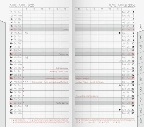 BRUNNEN Calendario mensile di ricambio mod. 751 2026 | 87 × 153 mm, cartone bianco