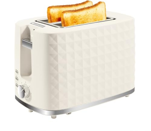 Huogary Toaster 2 Slices, Toasters Wide Slot, Bread Toaster with Cancel, Reheat, Defrost Function, Toasters with Removable Tray & 7 Temperature Settings, (800-950W), Beige