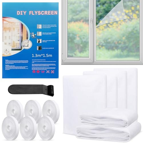 6 Pièces Moustiquaire Fenetre, 130x150cm Moustiquaire Pour Fenêtre Avec Rouleaux De Bandes Autocollantes, Moustiquaire Adhésive pour Fenêtre, Anti Mouche Moustiques (Blanc)