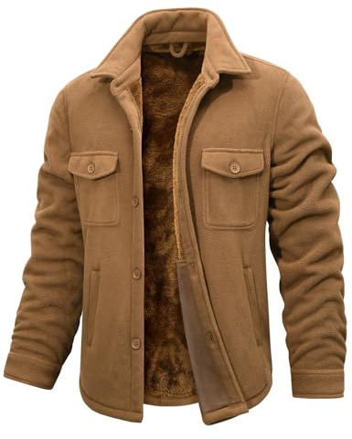 heekpek Chaqueta Hombre Invierno Camisa Franela Leñador Cazadora Forrada Termica Chaquetas para Hombre con Bolsillos, Kaqi, XXL