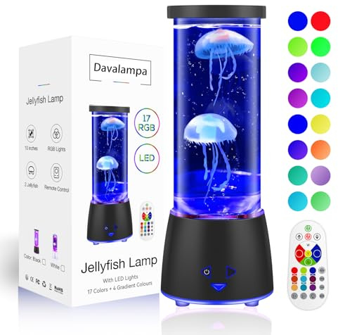 Davalampa 17 Colours Changing Jellyfish lamp with Remote - Jellyfish Tank Table Lamp, LED Night Light for Kids Adults, Aquarium Mood Lamp Home Decor, Party Christmas Gifts for Women Men