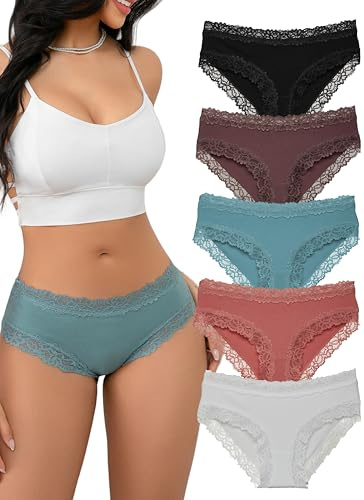APRSEA Womens Knickers Cotton Lace Trim Soft Knicers Breathable High Waist Ladies Underwear Romantic Sexy Brazilian Fit Comfort Colorful Pants Multipack M
