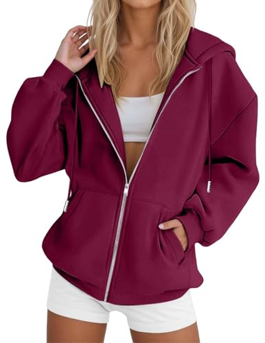 Sweat à Capuche Femme Zippé Manches Longues Décontracté Chaud Chic Élégant Streetwear Oversize Grande Taille avec Poches Sport Fille Veste Hoodie Sweatshirt Coton pour Printemps Automne Hiver 2025