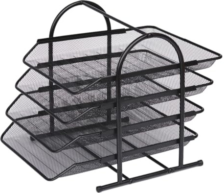 FUNOMOCYA Organizador de Escritorio de Malla Metálica Negra Soporte de Archivos de Estante para Documentos y Carpetas Rack de Almacenamiento para Oficina y Hogar