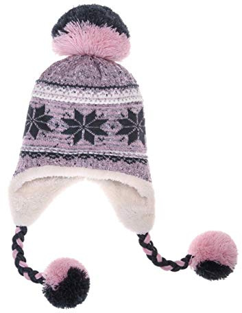 Dosoni Winter Hats for Women Knit Beanie Soft Warm Fleece Lined Long Ear Straps Snow Ski Cap with Pompom Pink