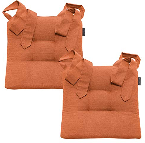Magma Stuhlkissen mit Schleifenband - FINO Form 37-42cm x 46cm x 7cm - 2er Set - einfarbig - waschbar - viele Farben, Farbe:Magma_orange_042