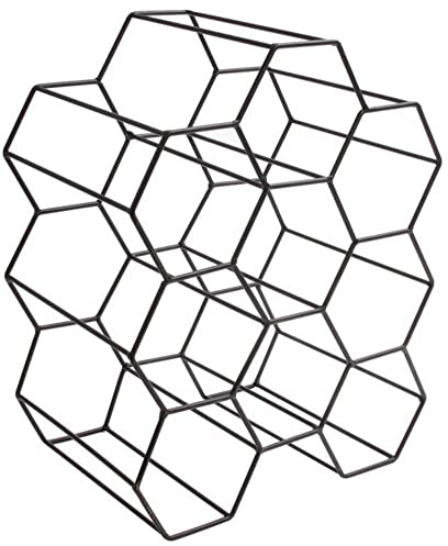 HOME DECO FACTORY - KA3041- Casier Bouteilles Filaire Noir, Rangement 9 Bouteilles, Nid d'abeille Metal