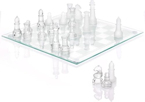 Srenta Fine Glass Chess Set, Modern Clear Chess Board Set with Solid Clear & Frosted Chess Pieces | 9.7'' Crystal Chess Board Set, Felt Padding Included