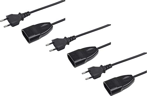 Meister Euroalargador – 3 Unidades – Cable de 3 m – Negro – Cable de plástico – IP20 – Interior – Ideal para lámparas y Cadenas de Luces/Cable alargador/Enchufe Europeo/Enchufe Europeo / 7431350