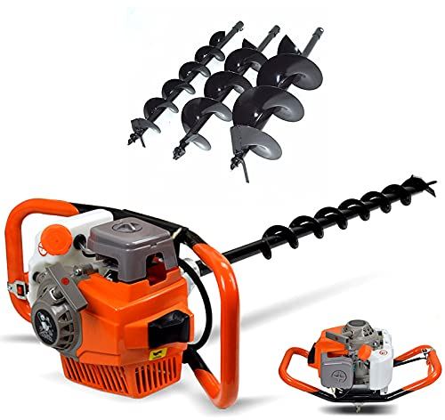RainWeel Erdbohrer 71cc Benzin Erdlochbohrer Erdbohrgerät mit 3 Bohrer（4, 6 und 8） 0-300rpm Luftkühlung