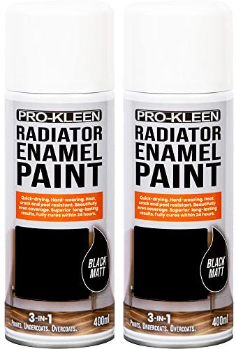Pro-Kleen Radiator Enamel Spray Paint Black Matt 2 x 400ml - Heat Resistant up to 100ºC - For Radiators, Hot Pipes, Water Tanks & More - Fast Drying & No Primer Needed