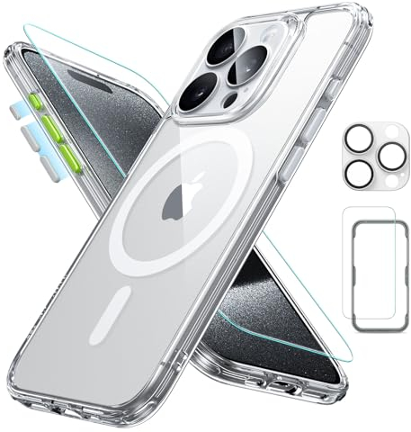 ESR für iPhone 15 Pro Hülle Set (5 in 1), durchscheinende Matte Hülle mit Displayschutzfolie und Kameraschutz, kompatibel mit MagSafe, Militärnorm Schutz, Classic Serie, Weiß