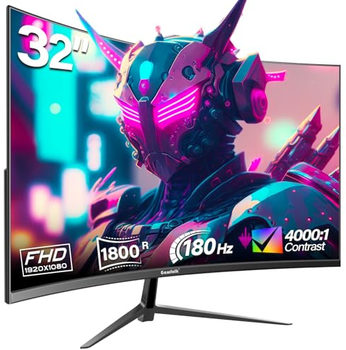 Gawfolk 32 inch Gaming Monitor 1800R Curved Computer Monitors 165HZ / 180HZ PC Monitors VA Screen for Home, Office and Dormitory, FHD 1080P Computer Monitor Support HDMI & DP
