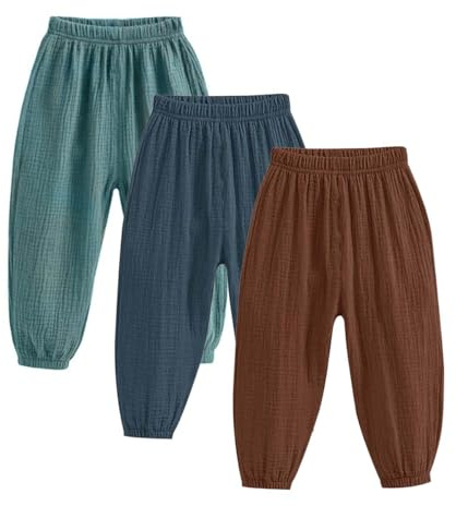 ACMEDE Pantalon Bouffant pour garçon Fille Coton Lin 1-7ans Pantalon Vêtements de Printemps Automne Pantalons de Survêtement Harem été Pantalon Long décontracté Jogging garçon Fille, Lot de 3