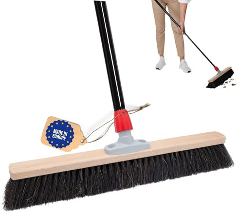 Novaliv Saalbesen 50 cm mit Stiel Borsten Rosshaarbesen Besen fein mit stiel Ideal als Werkstattbesen Hallenbesen Industriebesen Hausbesen Naturhaarbesen Zimmerbesen Haarbesen Stubenbesen Besen weich