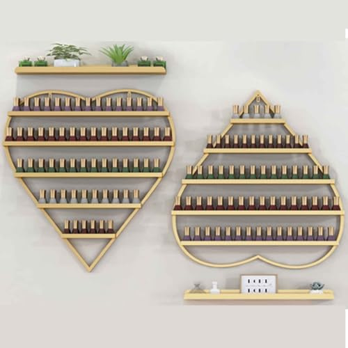 Porta Smalti da Muro Scaffali Organizer Per Unghie Montati Parete Metallo5 Strati A Forma di Cuore Espositore Cosmetici Rossetto Profumo Mensola Muro(Color:Gold,Size:4-piece set)