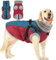 Woiil Hundemantel Winter, Hundemantel Wasserdicht für Mittelgroße Hunde mit verstellbares Hundegeschirr, Warm Hundejacke aus Fleece, Reflektierende Streifen, Geeignet für Border Collies (L,Rot)