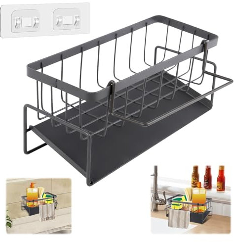 TNOMSNO Organizador de Fregadero para Cocina y Baño Con Gancho, Soporte Estropajo (Gris)
