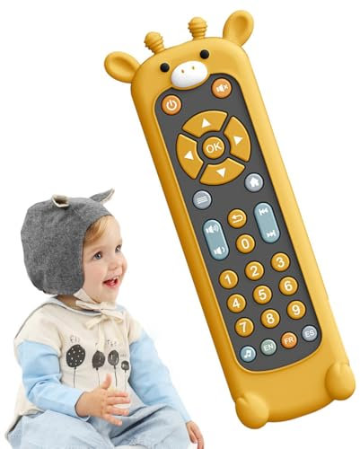 Veeteah Juguete de silicona mando a distancia para bebés, juguete de control remoto de TV para bebés, bonito juguete realista con forma de animal | 3 idiomas (inglés, español y francés)