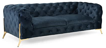 Lussuoso divano Chesterfield in velluto italiano, divano angolare a 3 posti e 2 posti (Deep Ocean)
