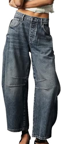 Jeans Donna Vita Alta Lavoro, Jeans Gamba Dritta Estivi Pants Gamba Larga Comodo Casual Pantalone alla Moda Leggeri Pantaloni Denim Wide Leg Curvy Pantalone con Tasche