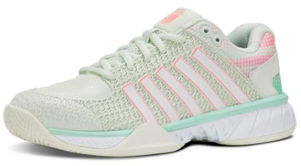 K-Swiss Women's Express Light Pickleball Shoe, Ice/Honeydew/Neon Pastel Pink, 7 Wide