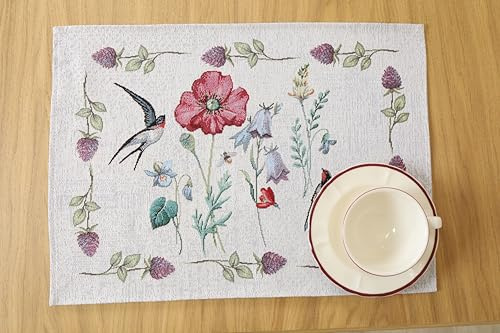 Bordstabletter tvättbara set om 4, 35 x 45 cm, bordsunderlägg tyg 100 % jacquard gobeläng, underlägg hög kvalitet återanvändbara för bröllop, födelsedag, kök, café – svalabäng