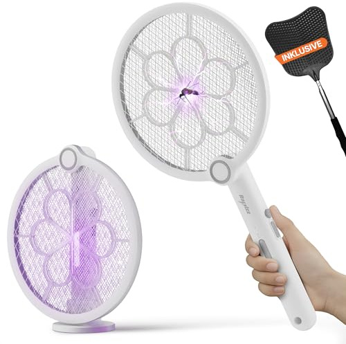 RAPIZZ Elektrische Fliegenklatsche Akku - 3in1 Funktion & Gratis Mückenklatsche I Extra Stark I Mosquito Bat Fly Swatter Elektronische Elektro Fliegenklatschen USB & Elektrischer Mücken Schläger