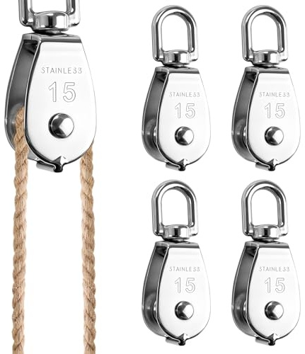 4 stycken M15-remskivor, reversionshjul för rep rostfritt stål 304, revisionshjul stålvajer, revisionsskiva liten, reversibel rostfritt stål, reprulle rostfritt stål, för camping, vandring