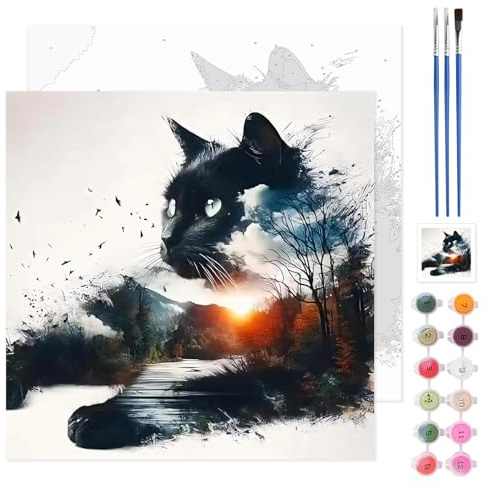 TLIOBLO Chats Peinture par Numéros pour Adulte, DIY Animal Peinture pour Adultes Enfants Débutants Facile sur Toile avec Peintures et Pinceaux, Décor Maison Cadeaux 35x35cm